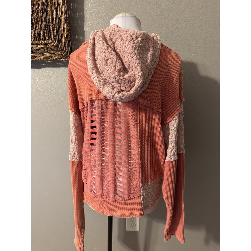 Anthropologie Oli & Hali Knit Pullover Sweater M Hoodie Thrashed Open Orange - Picture 8 of 15